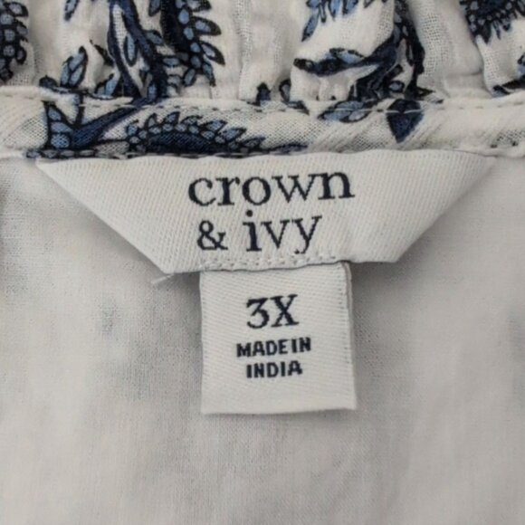 Crown & Ivy Flutter Sleeve Dress Womens Plus Size 3X White Blue Floral V Neck - Picture 4 of 10